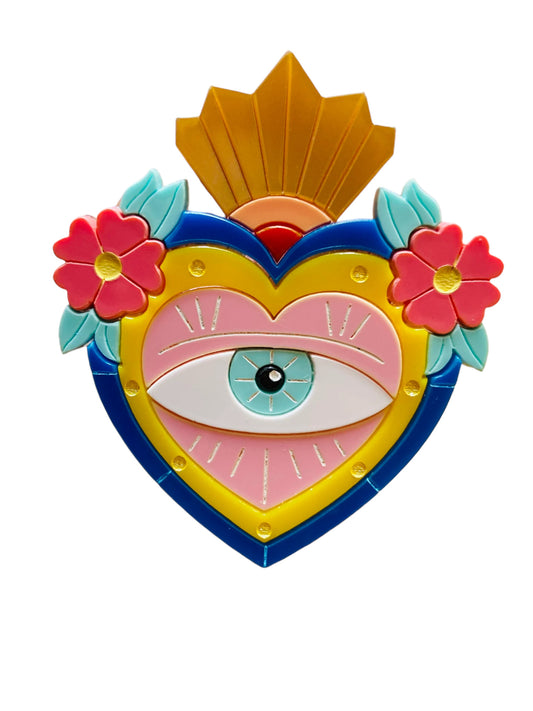 Arte Messicana - Cuore Occhio con Fiori