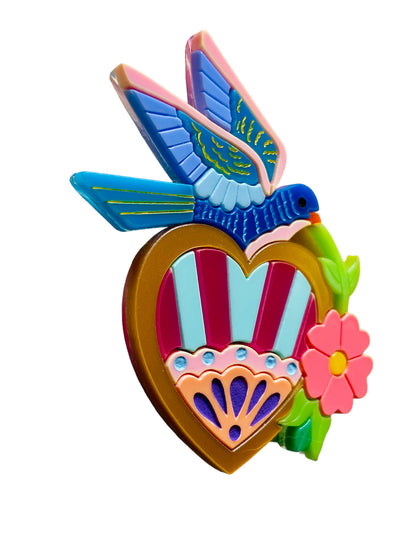 Arte Messicana - Cuore con Rondine + Fiori