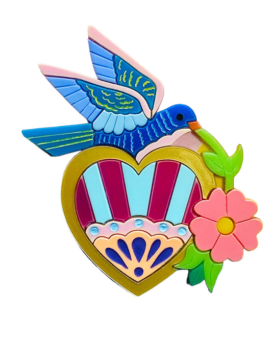 Arte Messicana - Cuore con Rondine + Fiori