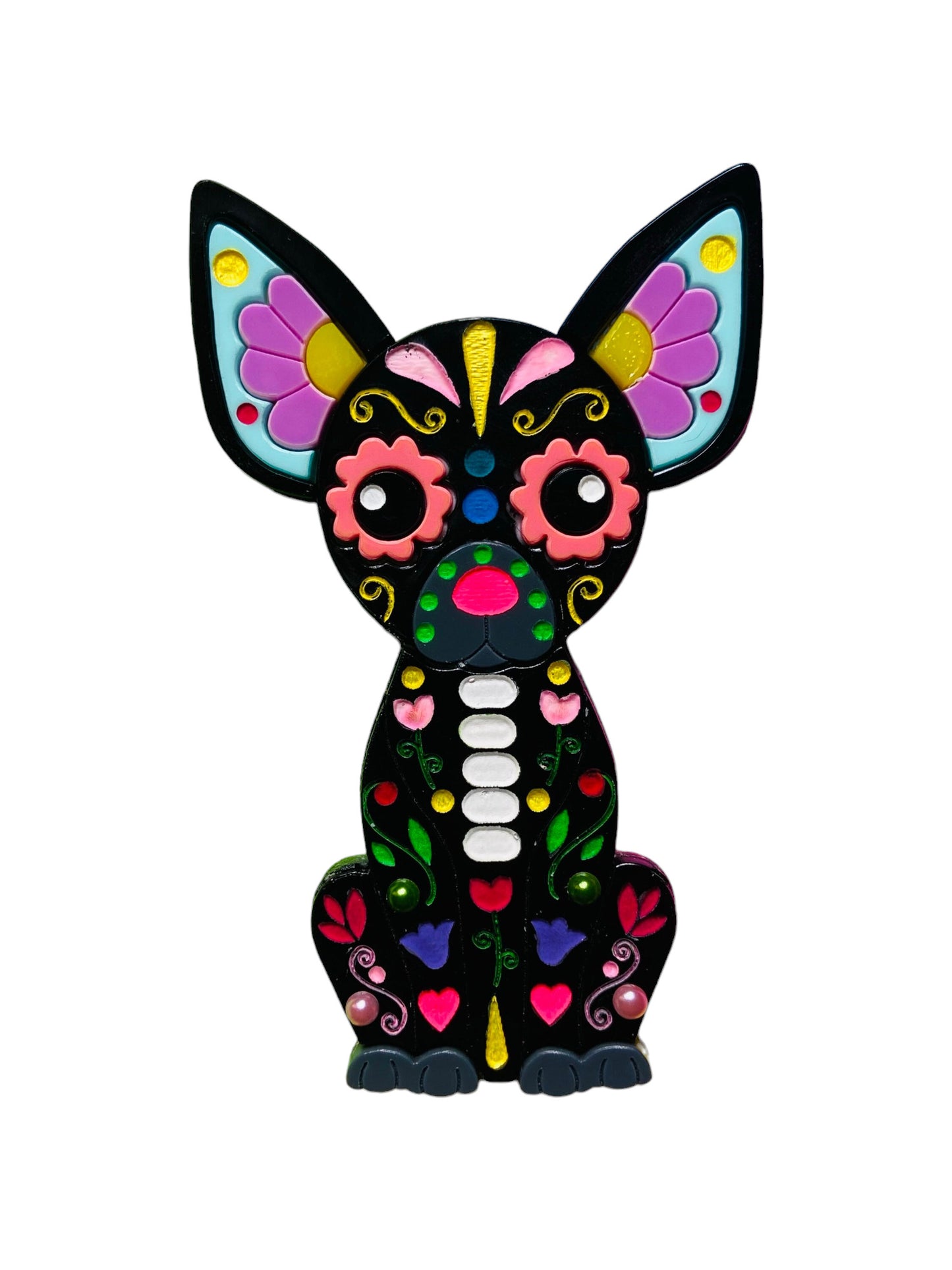 Dia De Los Muertos - Calavera Chihuahua Orecchini + Spilla
